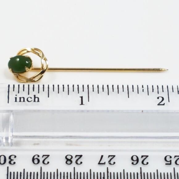 ART 12K Gold Filled Green Stone Stick Pin Vintage 1950s Arthur Pepper Jewelry - Picture 5 of 9